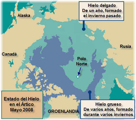Imagen del Polo Norte, con hielo de un año y de varios años