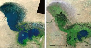 Fotografías de cambios en el Lago Chad de 1972 a 2007